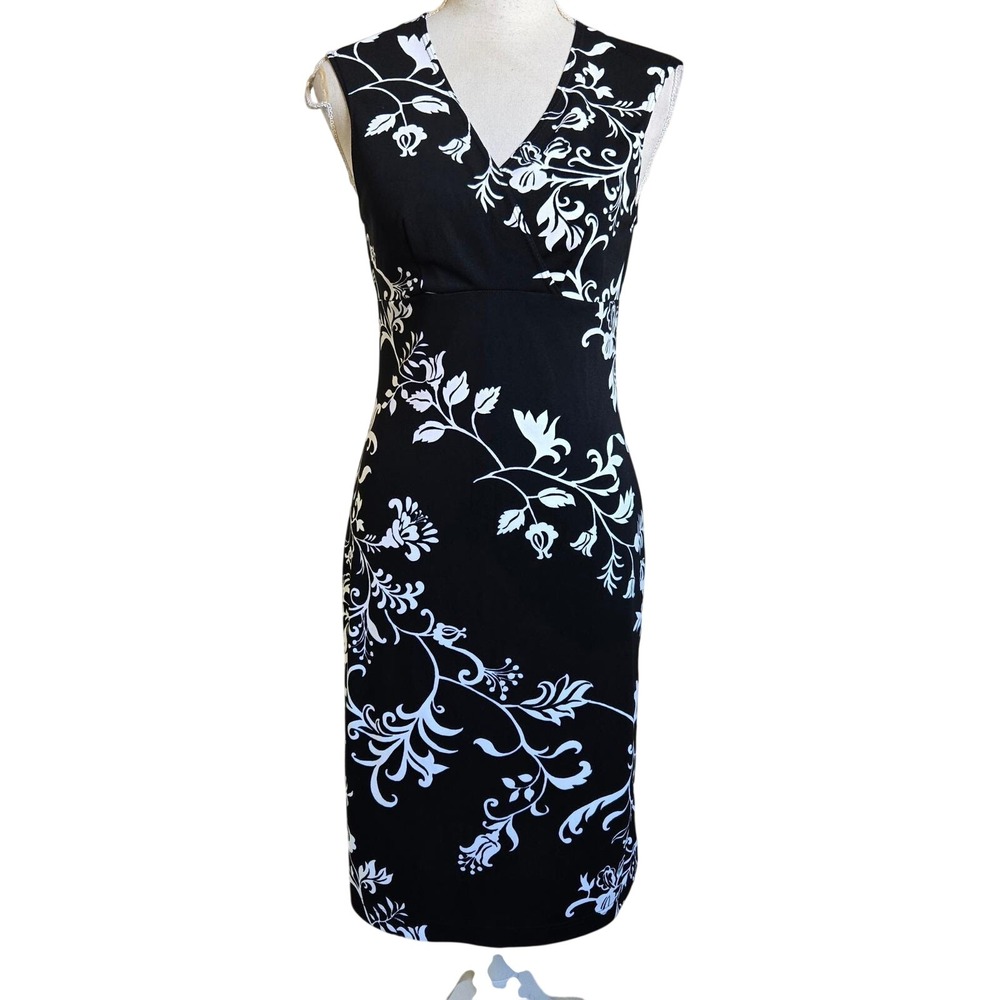 Vtg‎ y2k Charlotte Russe Black White Floral Dress Sleeveless Babydoll Stretchy